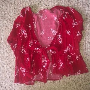 red cropped tie shirt